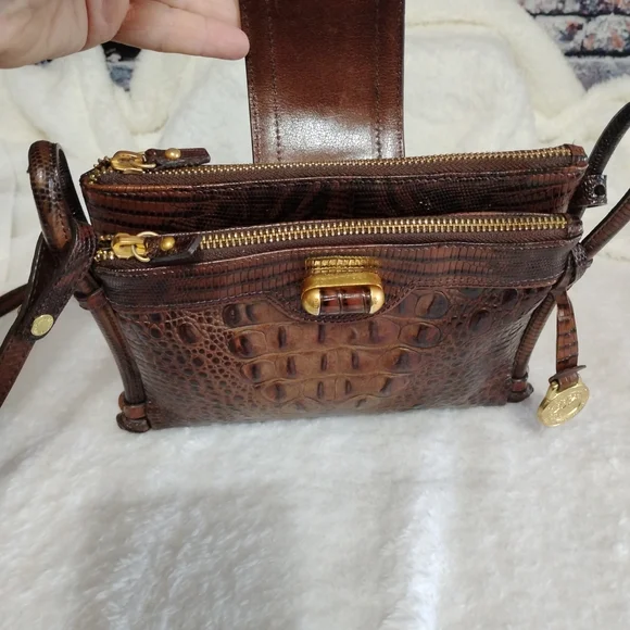 Vintage Brahmin Brown Pecan Melbourne Crossbody Leather String Wallet Organizer - Picture 5 of 13